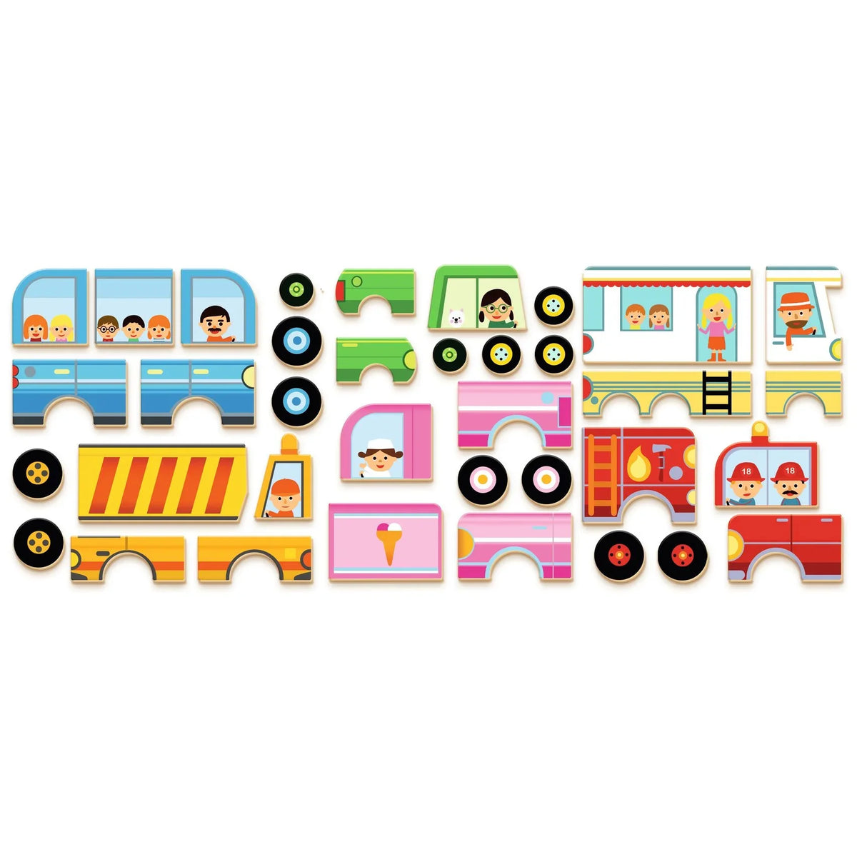 משחק מגנטים מעץ - כלי רכב