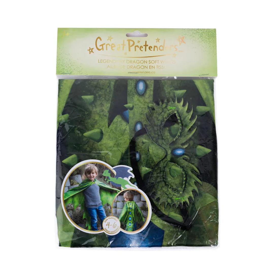תחפושת - כנפי דרקון ירוק ומסיכה