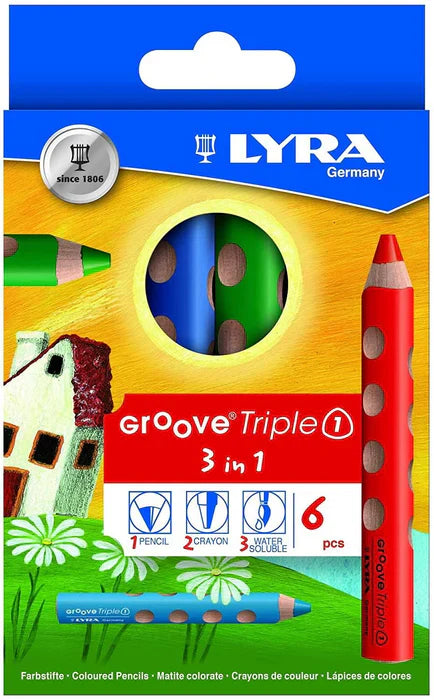 6 עפרונות גרוב עבים צבעוניים - LYRA