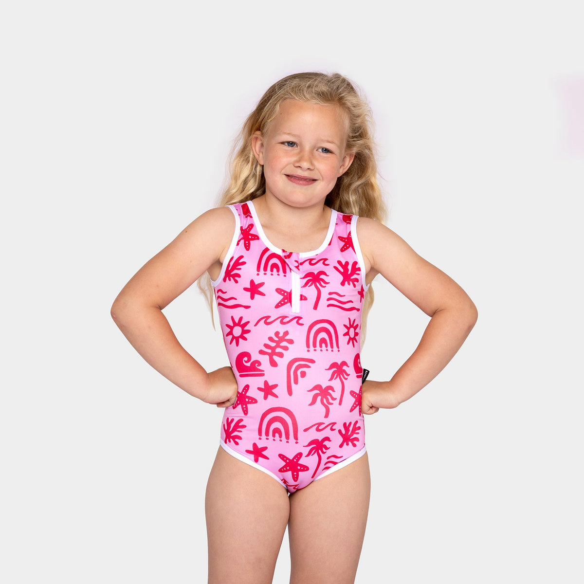 בגד ים שלם ללא שרוולים Tropical Vibes Pink