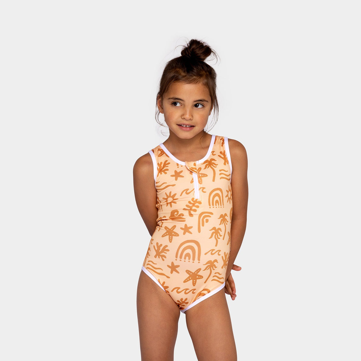 בגד ים שלם ללא שרוולים Tropical Vibes Apricot